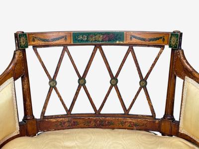Adams Style Chair and Ottoman Painted Wood Fabric USA 1930s