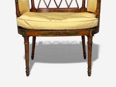Adams Style Chair and Ottoman Painted Wood Fabric USA 1930s