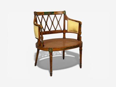 Adams Style Chair and Ottoman Painted Wood Fabric USA 1930s