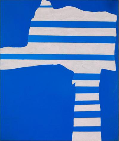 Adja Yunkers Acrylic on Canvas Painting Stripes on Blue 