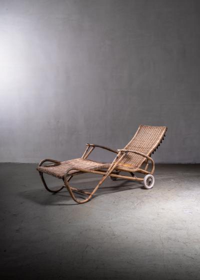 Adjustable Rattan Chaise with Wheels Germany 1920s 1930s