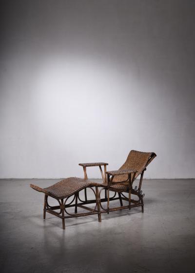 Adjustable Rattan Garden Chaise Germany 1920s 1930s