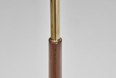 Adjustable Two Armed Wood and Brass Floor Lamp Europe ca 1940s