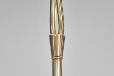 Adjustable Two Armed Wood and Brass Floor Lamp Europe ca 1940s