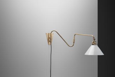 Adjustable Wall Light with Triangle Opal Glass Shade Denmark ca 1950s