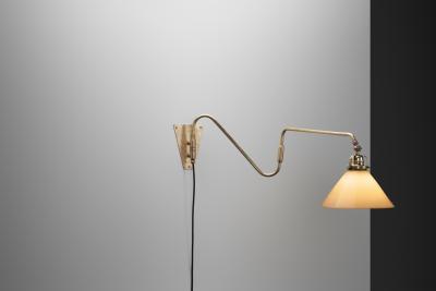 Adjustable Wall Light with Triangle Opal Glass Shade Denmark ca 1950s