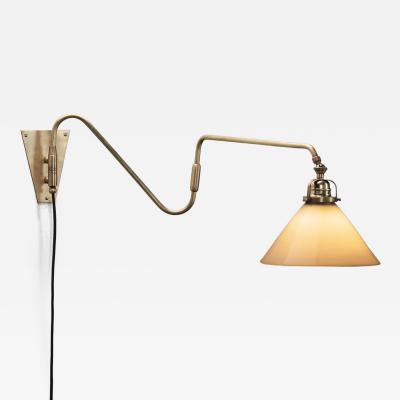 Adjustable Wall Light with Triangle Opal Glass Shade Denmark ca 1950s