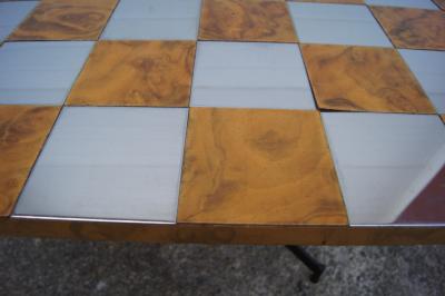 Adjustable Walnut Burl and Chrome Side Table in the Style of Paul Evans