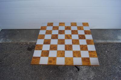 Adjustable Walnut Burl and Chrome Side Table in the Style of Paul Evans