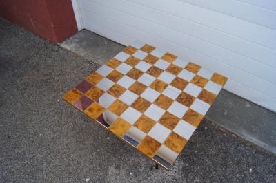 Adjustable Walnut Burl and Chrome Side Table in the Style of Paul Evans