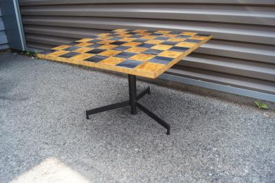Adjustable Walnut Burl and Chrome Side Table in the Style of Paul Evans