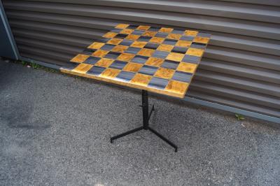 Adjustable Walnut Burl and Chrome Side Table in the Style of Paul Evans