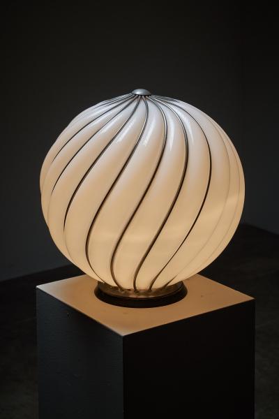 Adolf Loos Adolf Loos for VeArt Opal Glass and Brass Cage Table Lamp 1960s