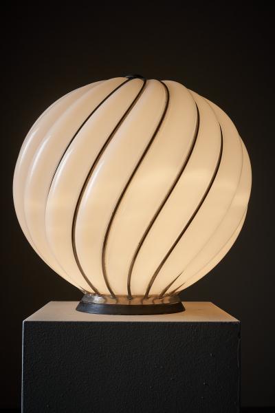 Adolf Loos Adolf Loos for VeArt Opal Glass and Brass Cage Table Lamp 1960s