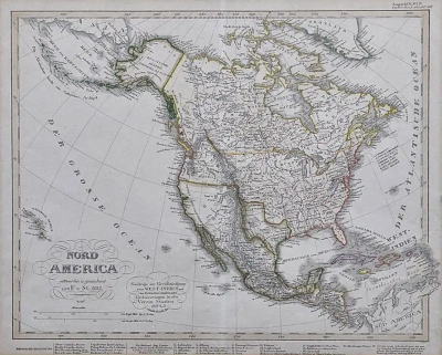 Adolf Stieler A Framed 19th Century German Map of North America by Adolph Stieler