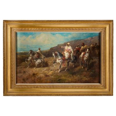 Adolphe Schreyer Large German Orientalist oil painting of horse riders by Schreyer