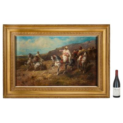 Adolphe Schreyer Large German Orientalist oil painting of horse riders by Schreyer