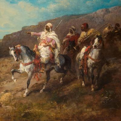 Adolphe Schreyer Large German Orientalist oil painting of horse riders by Schreyer