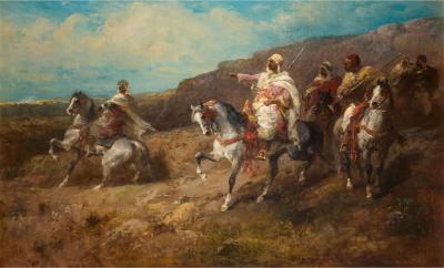 Adolphe Schreyer Large German Orientalist oil painting of horse riders by Schreyer