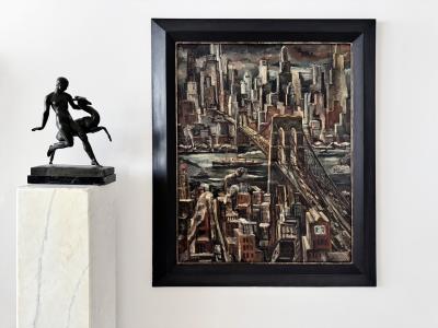 Adriaan Lubbers Brooklyn Bridge from Manhattan Dramatic Light Lower Manhattan Skyline Painting