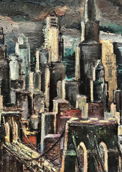 Adriaan Lubbers Brooklyn Bridge from Manhattan Dramatic Light Lower Manhattan Skyline Painting