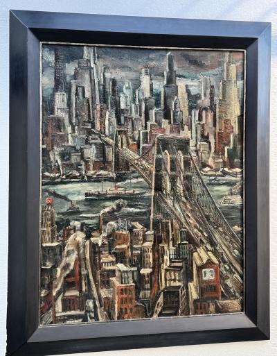 Adriaan Lubbers Brooklyn Bridge from Manhattan Dramatic Light Lower Manhattan Skyline Painting
