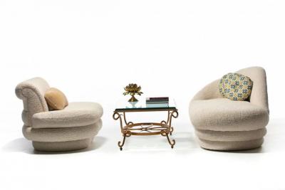 Adrian Pearsall Adrian Pearsall Channeled Post Modern Slipper Chair in Ivory White Boucl 