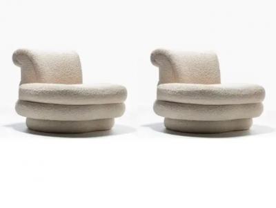 Adrian Pearsall Adrian Pearsall Channeled Post Modern Slipper Chairs in Ivory White Boucl 