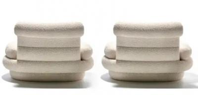 Adrian Pearsall Adrian Pearsall Channeled Post Modern Slipper Chairs in Ivory White Boucl 