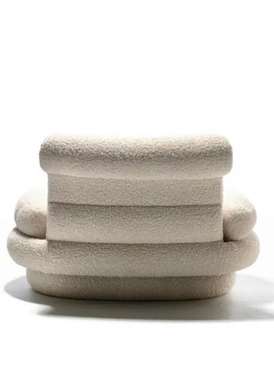 Adrian Pearsall Adrian Pearsall Channeled Post Modern Slipper Chairs in Ivory White Boucl 