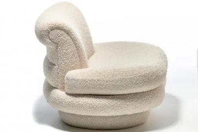 Adrian Pearsall Adrian Pearsall Channeled Post Modern Slipper Chairs in Ivory White Boucl 