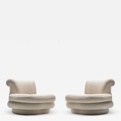 Adrian Pearsall Adrian Pearsall Channeled Post Modern Slipper Chairs in Ivory White Boucl 