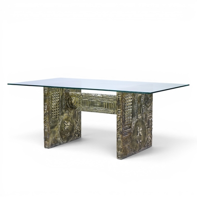 Adrian Pearsall Adrian Pearsall Craft Associates Mid Century Brutalist Glass Top Dining Table