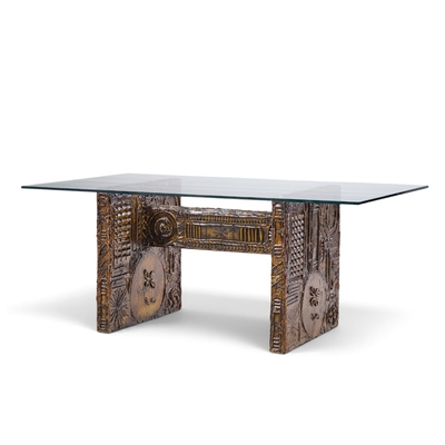 Adrian Pearsall Adrian Pearsall Craft Associates Mid Century Brutalist Glass Top Dining Table