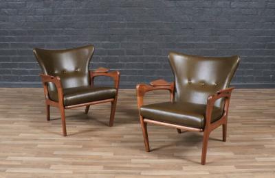 Adrian Pearsall Adrian Pearsall Model 2291 C Leather Wingback Chairs for Craft Associates