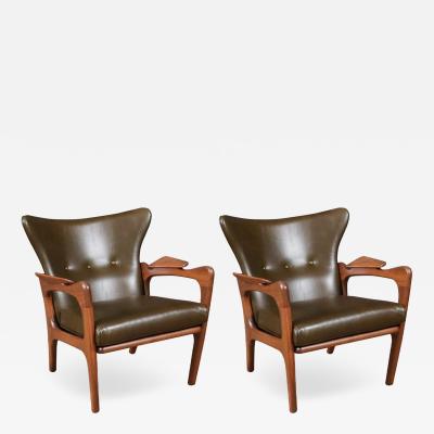 Adrian Pearsall Adrian Pearsall Model 2291 C Leather Wingback Chairs for Craft Associates
