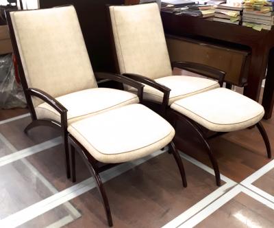 Adrian Pearsall Adrian Pearsall Pair of Lounge Chairs and Ottoman Restored in Neutral Cloth