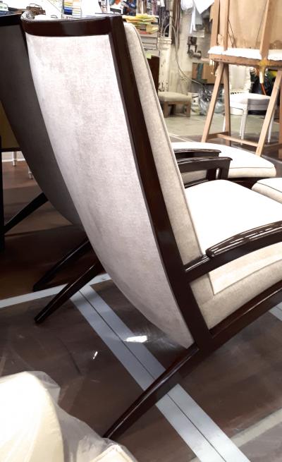 Adrian Pearsall Adrian Pearsall Pair of Lounge Chairs and Ottoman Restored in Neutral Cloth