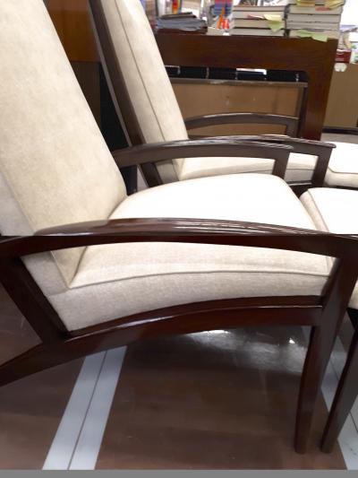 Adrian Pearsall Adrian Pearsall Pair of Lounge Chairs and Ottoman Restored in Neutral Cloth