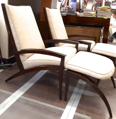 Adrian Pearsall Adrian Pearsall Pair of Lounge Chairs and Ottoman Restored in Neutral Cloth