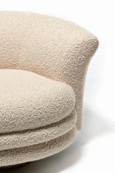 Adrian Pearsall Adrian Pearsall Post Modern Swivel Chair and Ottoman in Ivory White Boucl 