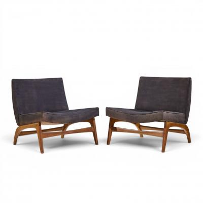 Adrian Pearsall Adrian Pearsall Style Mid Century Walnut Slipper Chairs Pair