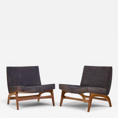 Adrian Pearsall Adrian Pearsall Style Mid Century Walnut Slipper Chairs Pair