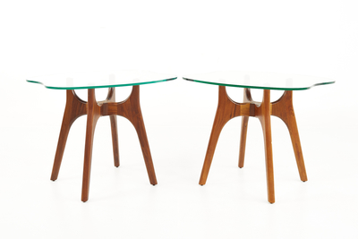 Adrian Pearsall Adrian Pearsall Style Mid Century Walnut and Glass Stingray End Tables Pair