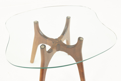 Adrian Pearsall Adrian Pearsall Style Mid Century Walnut and Glass Stingray End Tables Pair