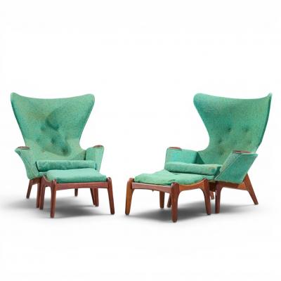 Adrian Pearsall Adrian Pearsall for Craft Assoc 2231 Walnut Lounge Chairs Pair with Ottomans