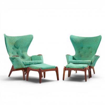 Adrian Pearsall Adrian Pearsall for Craft Assoc 2231 Walnut Lounge Chairs Pair with Ottomans