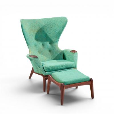 Adrian Pearsall Adrian Pearsall for Craft Assoc 2231 Walnut Lounge Chairs Pair with Ottomans