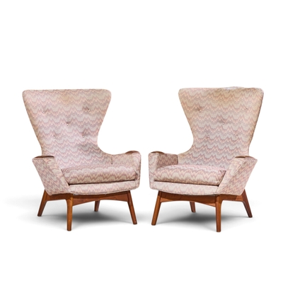 Adrian Pearsall Adrian Pearsall for Craft Associates 2231 C Walnut Wingback Lounge Chairs Pair