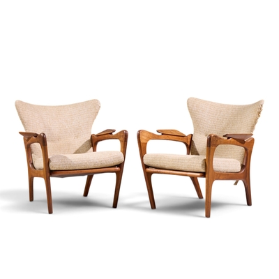 Adrian Pearsall Adrian Pearsall for Craft Associates 2291 C Mid Century Lounge Chairs Pair